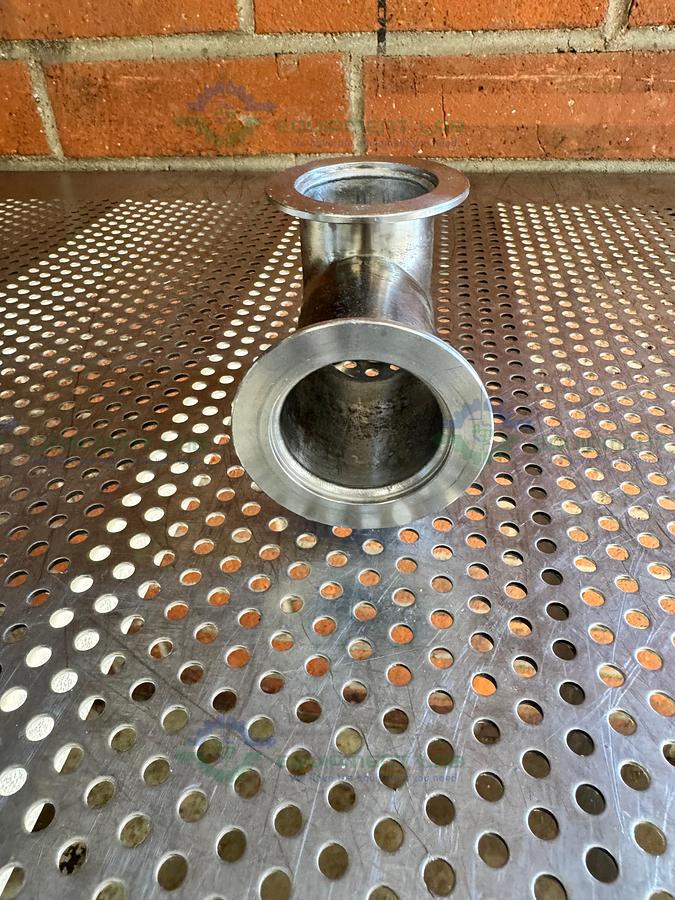 Used 3 Way Stainless Steel KF 50 Elbow Nipple Vacuum Fitting