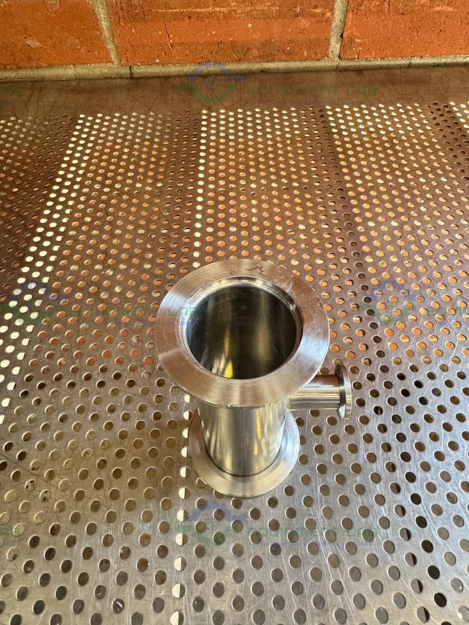 Used 3 Way Stainless Steel KF 50 to KF 16/10 Elbow Nipple Vacuum Fitting
