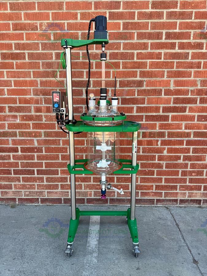 Used Chemglass 30 Liter Glass Reactor w/ Chemglass Overhead 1/4 HP Stirrer