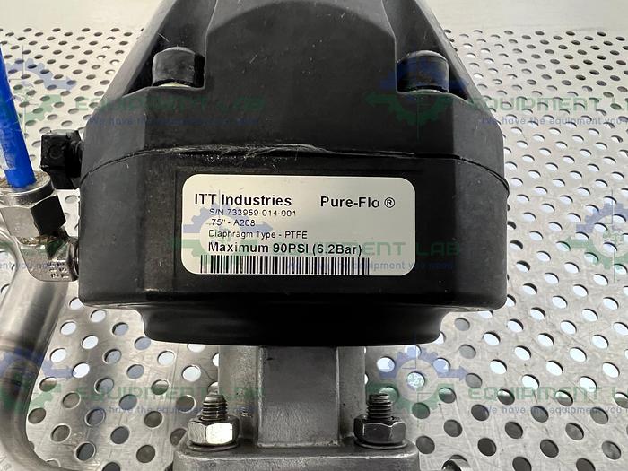 Used 2 ITT Pure-Flo A208 Diaphragm Valves 90PSI w/ 3/4" and 1/2" Sanitary Fittings