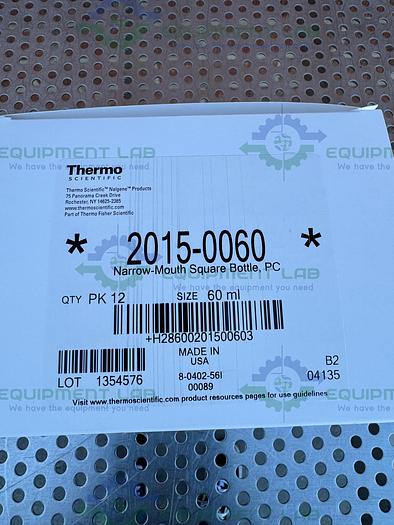 Case of 60 - Thermo  2015-0060 Nalgene Square Polycarbonate Bottles 60 mL