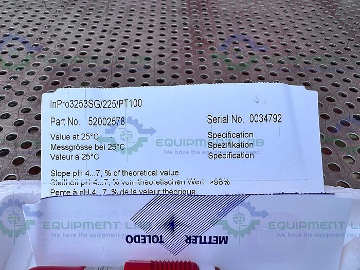 Used Mettler Toledo InPro 3253SG/225/PT100 High Performance pH Sensor