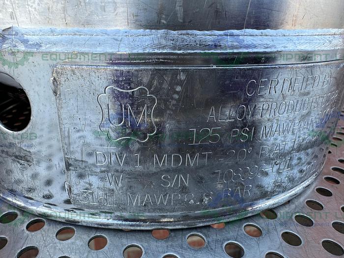 Used Alloy Products 15 Liter Stainless Steel Vessel 125 PSI w/ 4.5" Opening