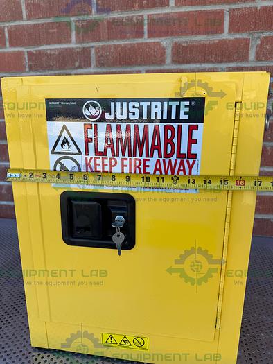 Used JustRite 4 Gallon Flammable Liquid Storage Cabinet w/ Soft Close Doors, Key