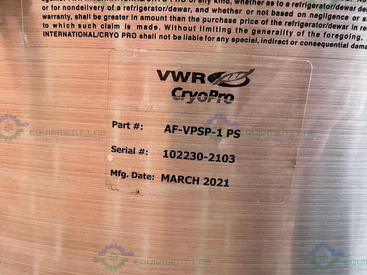 Used VWR AF-VPSP-1 PS CryoPro Liquid Nitrogen Cryogenic Storage Tank MFG 2021