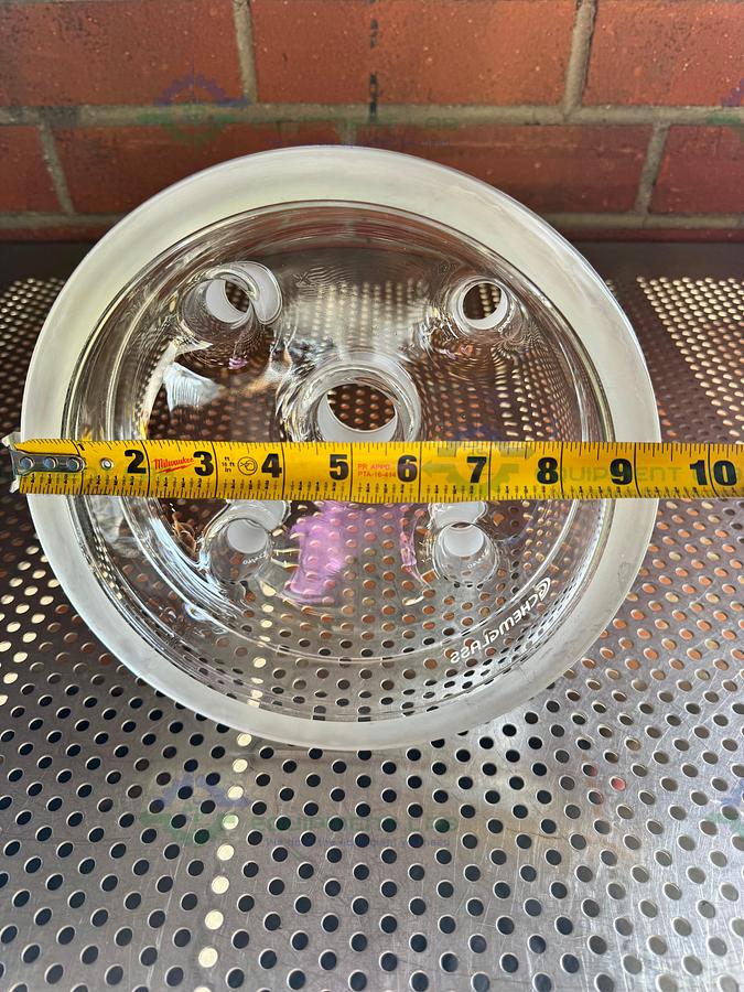 Used Chemglass 10L Reaction Vessel 5 Neck Lid 200MM, 45/50 Center Neck 4-24/40 Necks