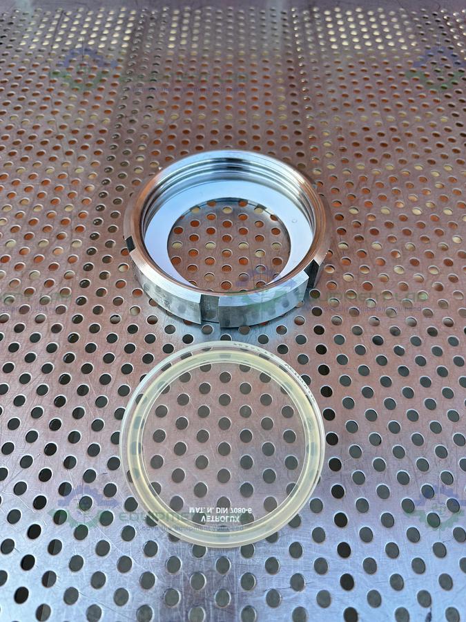 Used Vetrolux DIN 7080-6 Sight Glass w/ Stainless Steel 5" OD Threaded Fitting