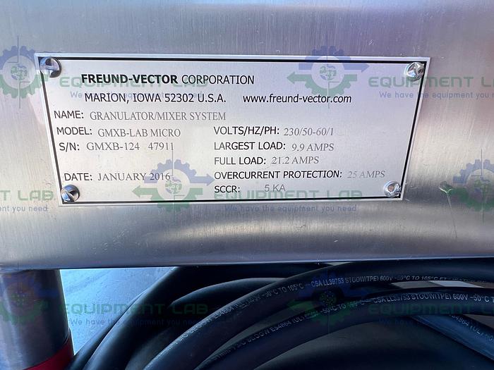 Used Freund Vector  Micro Granulator / Mixer System GMXB-LAB w/ 2 L Bowl Capacity