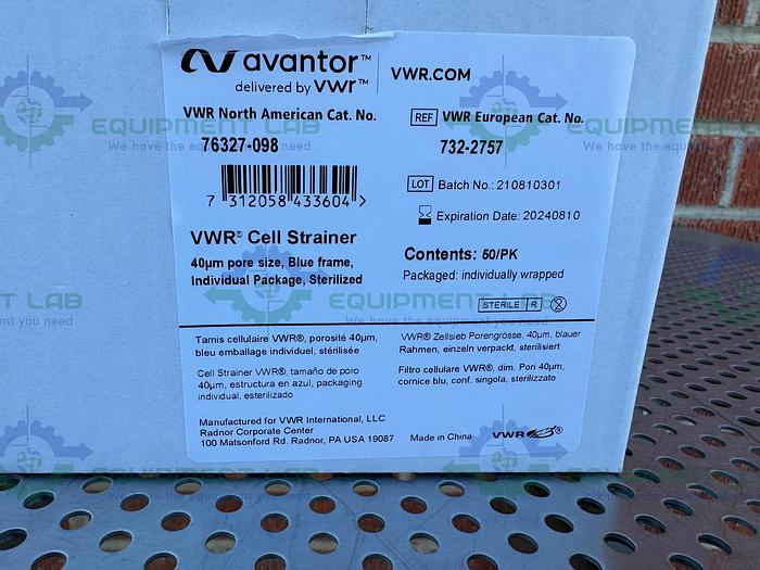 Box of 248- VWR 76327-098 Cell Strainers, DNase/RNase Free, Sterile 40 um