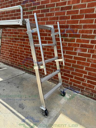 Used Stainless Steel Two Sided Platform Ladder 63" x 77" x 30" on Casters