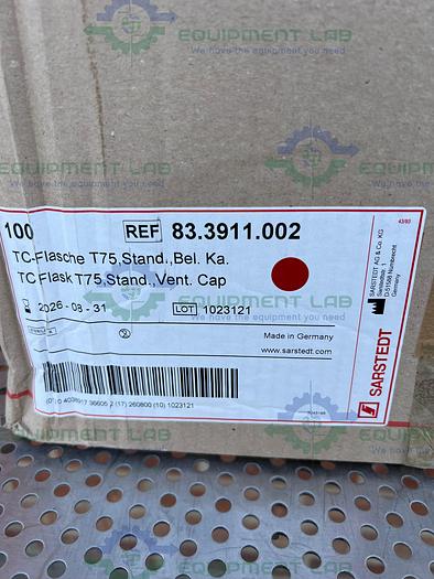 Used Box of 100 - Sarstedt  83.3911.002 Cell Culture Flasks T75 Standard Filter Cap