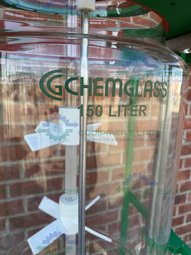 Used Chemglass 150 Liter Jacketed Glass Reactor w/ Chemglass Digital Overhead Stirrer