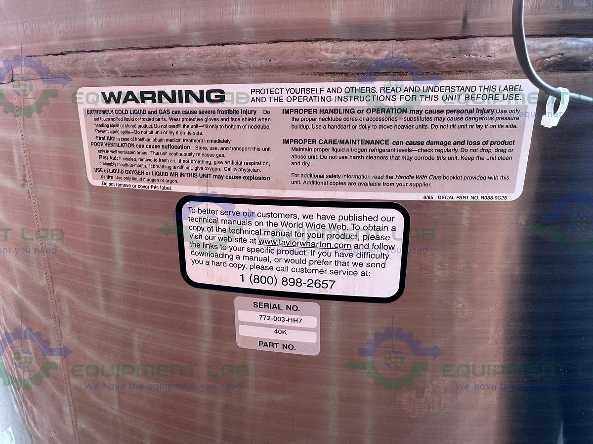 Used Taylor Wharton LABS-40K Liquid Nitrogen Cryogenic Storage Tank