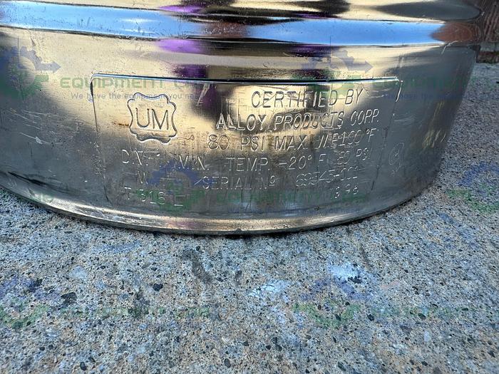 Used Alloy Products 20 Liter Stainless Steel Process / Pressure Vessel 80 PSI