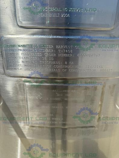 Used DCI 500 Liter Stainless Steel Jacketed Reactor 45 PSI w/ 0.5 HP Mixer