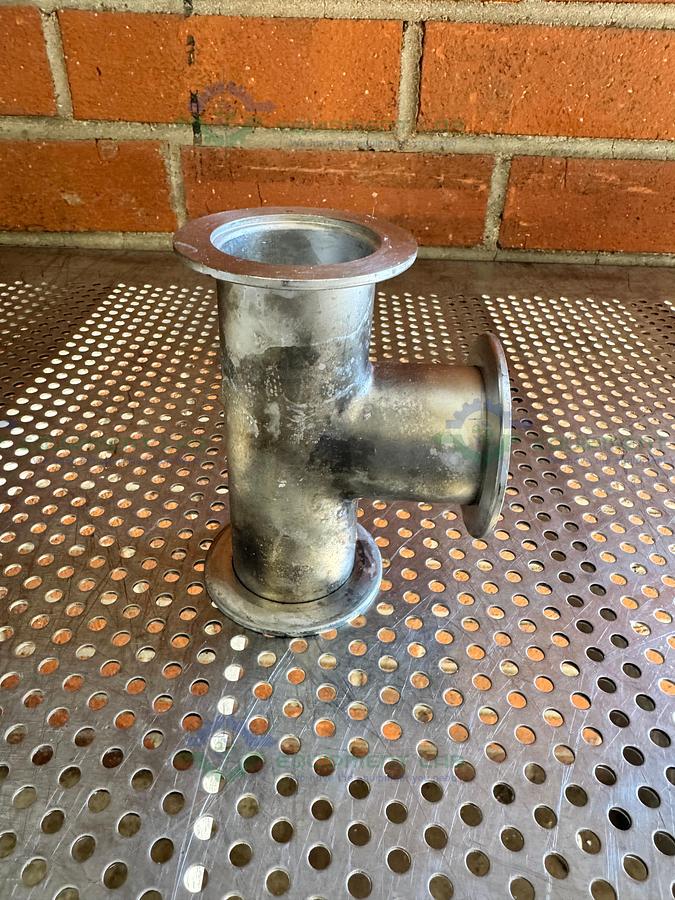 Used 3 Way Stainless Steel KF 50 Elbow Nipple Vacuum Fitting