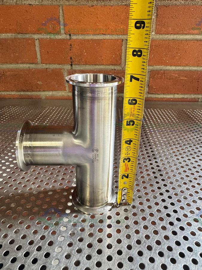 Used Stainless Steel 3 way Tee Fitting w/ 2" Sanitary Fitting