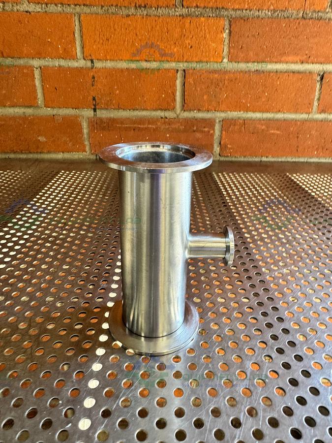 Used 3 Way Stainless Steel KF 50 to KF 16/10 Elbow Nipple Vacuum Fitting