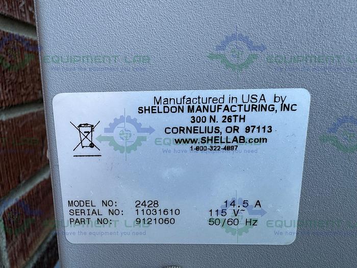 Used SHEL LAB  2428 CO2 Air Jacketed Incubator, 28 Cu.Ft. 120V, 60°C