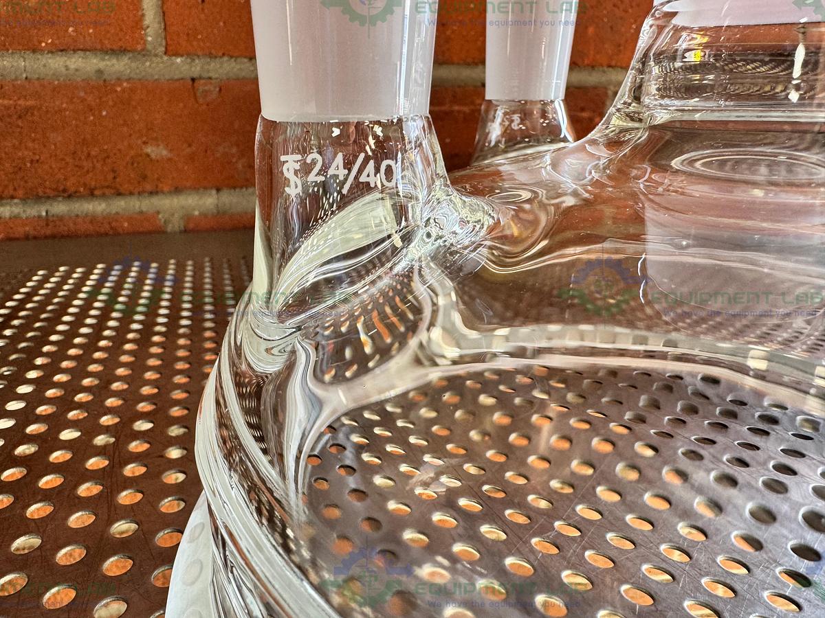 Used Chemglass 10L Reaction Vessel 5 Neck Lid 200MM, 45/50 Center Neck 4-24/40 Necks