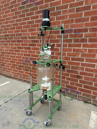 Used Chemglass 20 Liter Jacketed Glass Reactor w/ Optichem Overhead Stirrer