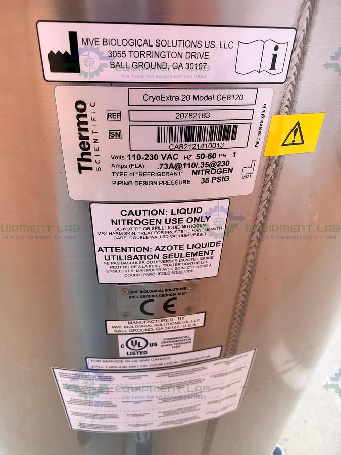 Used Thermo Scientific CE8120 CryoExtra 20 Cryogenic Storage Vessel 463 L