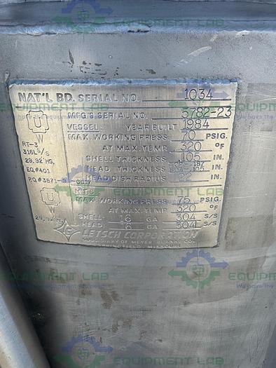 Used Letsch 260 Liter Jacketed Stainless Steel Reactor w/ 3/4 HP Bottom Mixer