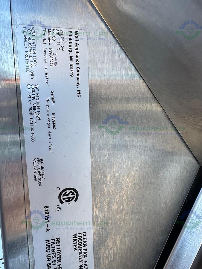 Used Wolf Appliances PW362418 36" Pro Wall Hood - 24" Depth