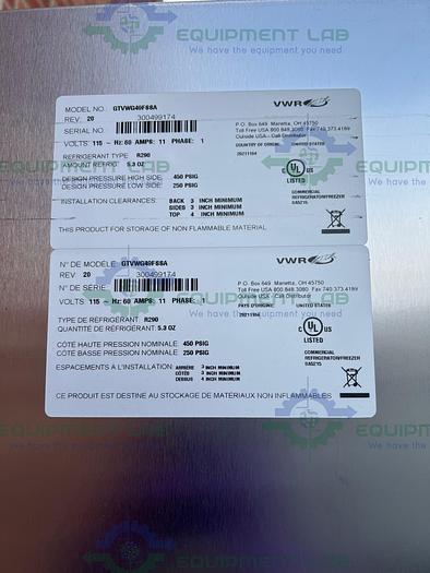 Used VWR GTVWG49FSSA Stainless Steel Auto Defrost Freezer - 25°C 49 Cu, Ft.