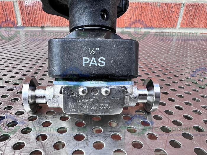 Used ITT Pure Flo .5-F-419-9-4-TM-CWP150 Diaphragm Valve w/ 1/2" Sanitary Fitting