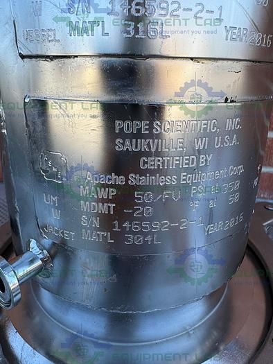 Used Pope 5 Liter Jacketed Stainless Steel Nutsche Filter w/ Mixer, 1/17 HP Motor