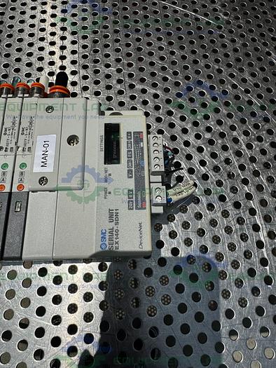 Used SMC EX140-SDN1 Interface Serial Unit w/ Lot of 8 SMC SQ1A31Y-5-N7 Solenoid Valve