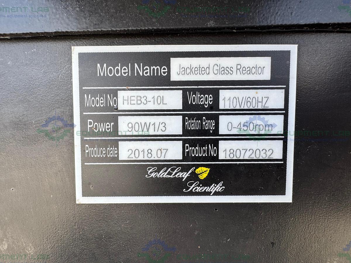 Used Gold Leaf Scientific HEB3-10L Glass Reactor Frame w/ Overhead Stirrer, Impeller