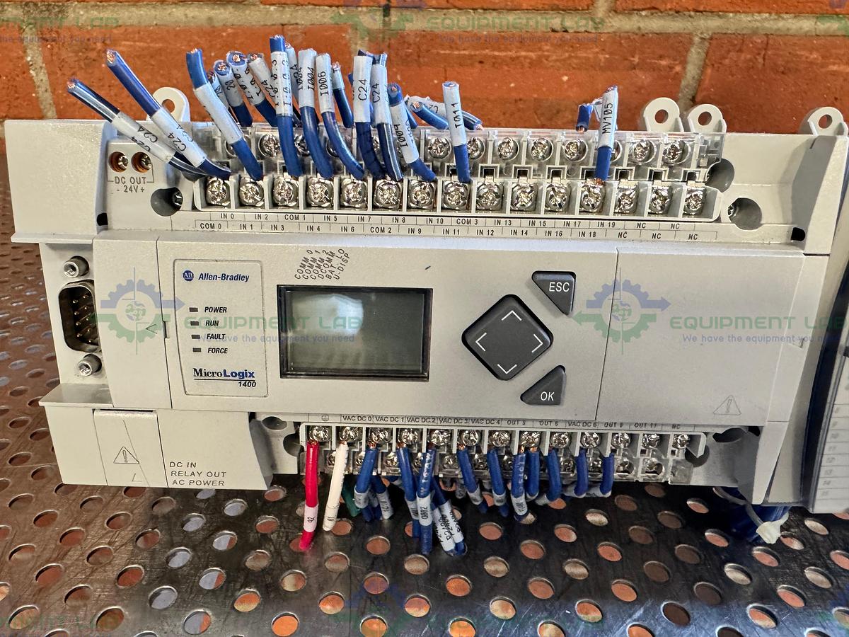 Used Allen Bradley Micrologix 1400 Controller w/ 2- 1762-IQ16, 1762-OF4,1762-OW16