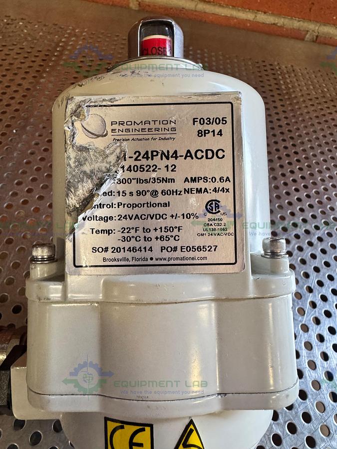 Used Promation P1-24PN4-ACDC Precision Actuation Valve 300 lbs/35Nm w/ 3.4" Valve