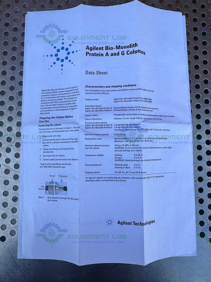 Used Agilent 5069-3639 Bio-Monolith Protein A Column 5.2x4.95mm