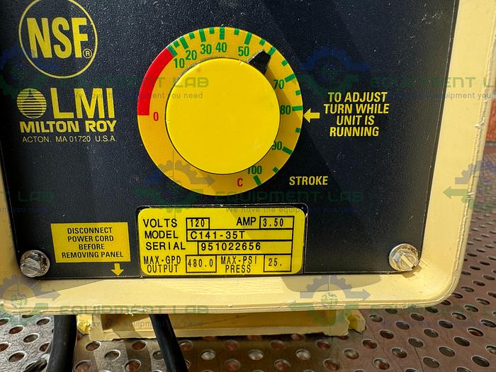Used LMI Milton Roy C Series C141-35T Metering Pump 120V, Max 480 GPD at 25PSI