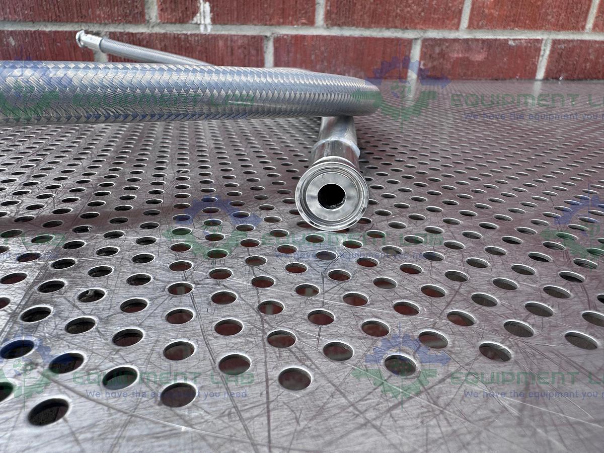 Used Sani-Tech West 84" Stainless Steel Flexible Braided Hose 1/2" Sanitary Fitting