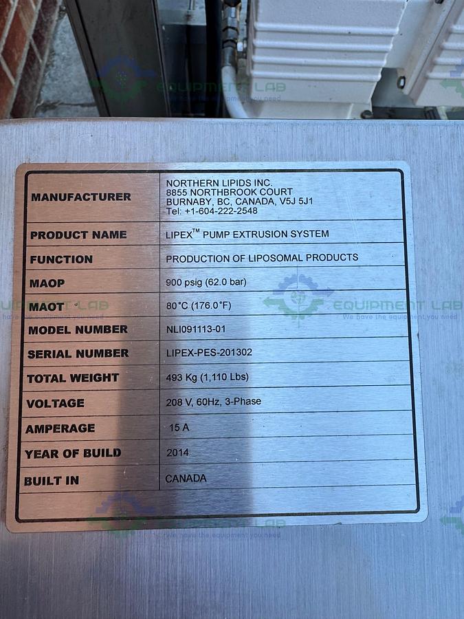 Used Northern Lipids NLI091113-01 Lipex Pump Extrusion System 900 PSIG w/ Lewa Pump