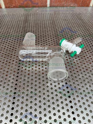 Used Chemglass Distilling Adapter 45/50 Joint w/ 10mm PTFE Stopcock, 3/4" Swagelock