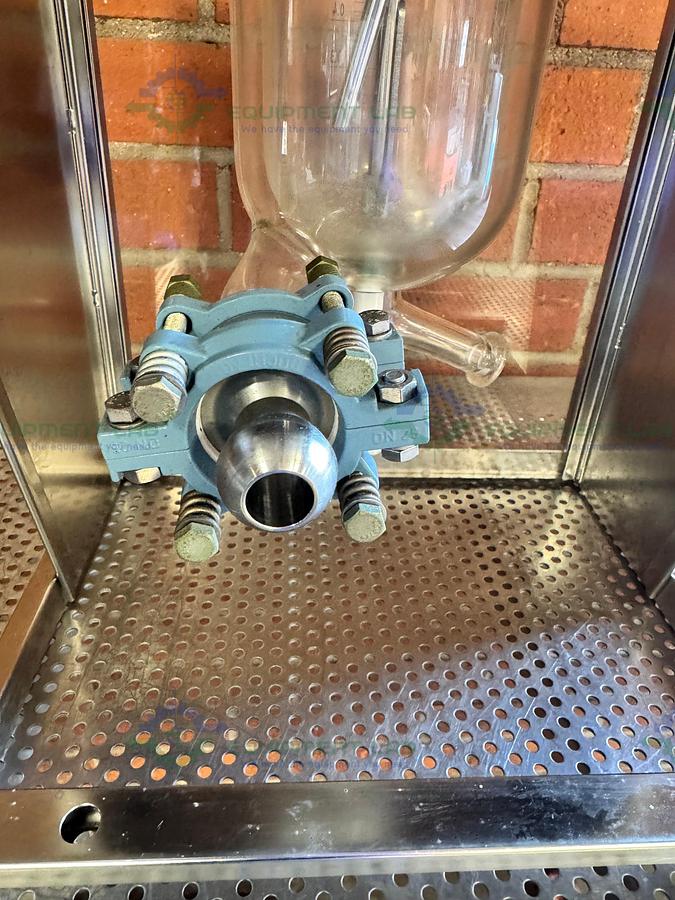 Used BuchiGlasUster Jacketed 0.8 Liter Glass Reactor, 6 Bar w/ Impeller