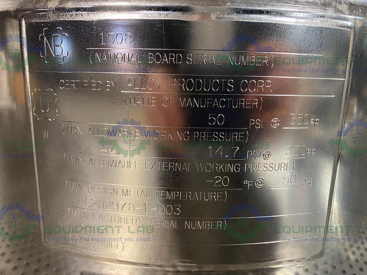 Used Alloy Products 45 Liter Stainless Steel Reactor 50 PSI w/ Bottom Drain & Valves