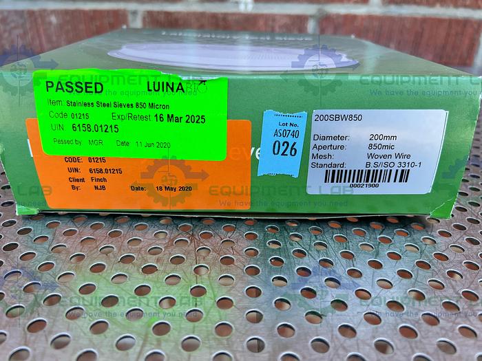 Used Glenammer Stainless Steel 200 mm Diameter 850 Mic Shieve