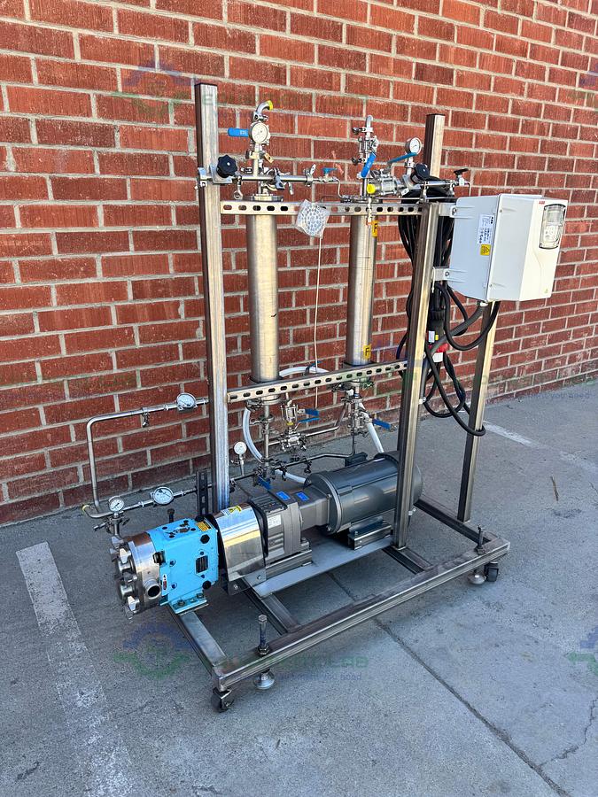 Used Millipore Filtration System w/ Waukesha Cherry 030 Rotary Lobe Pump 5 - 3 HP
