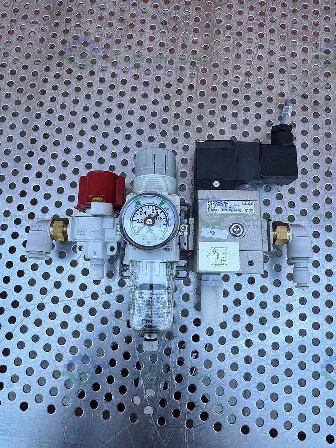 Used SMC AW20-02-A  Filter Regulator 0.05-0.7MPa w/ SMC Pneumatic / Solenoid  Valve