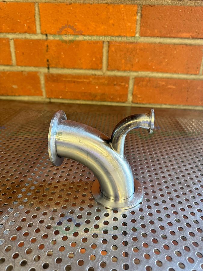 Used Stainless Steel 3 way 90 Degree KF 50 to KF 16/10 Elbow Nipple Vacuum Fitting