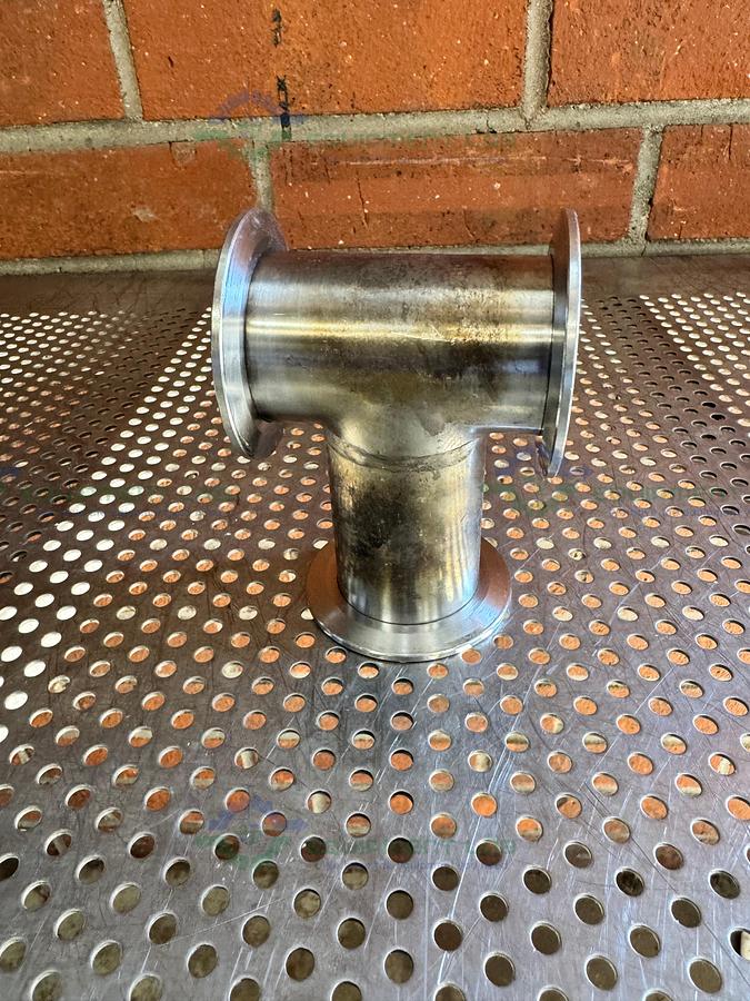 Used 3 Way Stainless Steel KF 50 Elbow Nipple Vacuum Fitting
