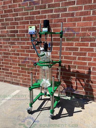 Used Chemglass  10 Liter Jacketed Glass Reactor w/ Chemglass Digital Overhead Stirrer