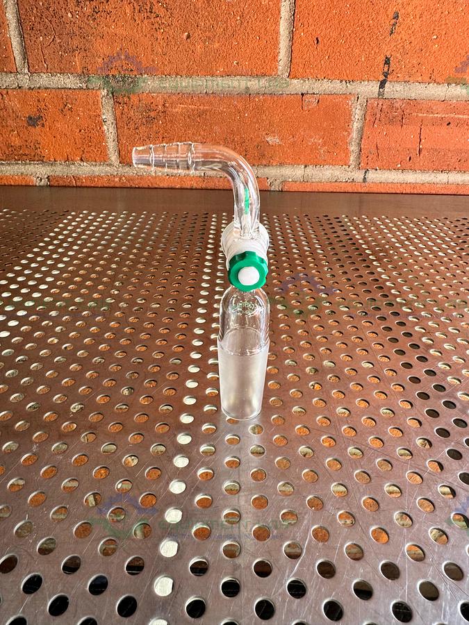 Used Chemglass Flow Control Adapter, 90 Degree, 24/40 Inner Joint, w/ PTFE StopCock