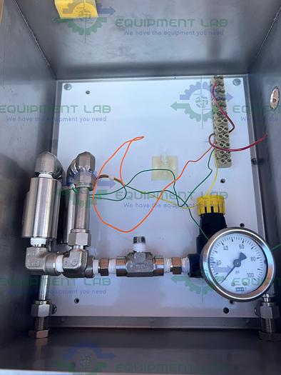 Used Hoffman 13" x 10" x 6" Enclosure w/ Malema Flow M-50-S23-10 Flow Switch, Gauge